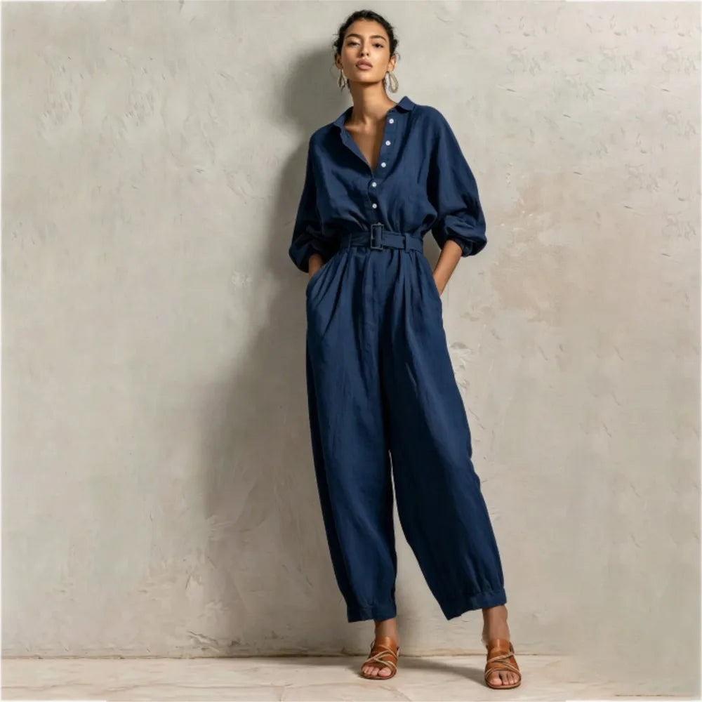 Terrena™ Jumpsuit with Front Buttons and Defined Waist.