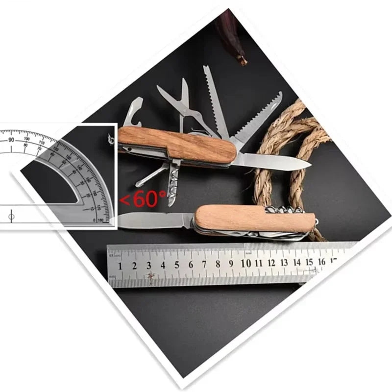 Swiss Army Knife with Handcrafted Finish in Natural Wood / Compact, Resistant and Multifunctional