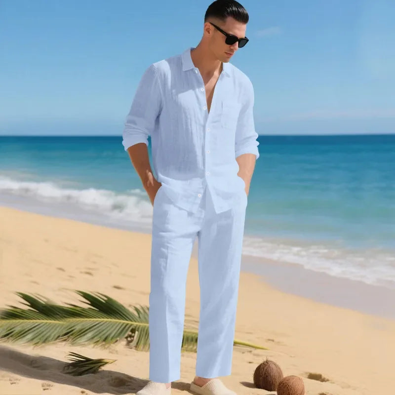 Luca™ Cotton-Linen Set with Button-Up Shirt
