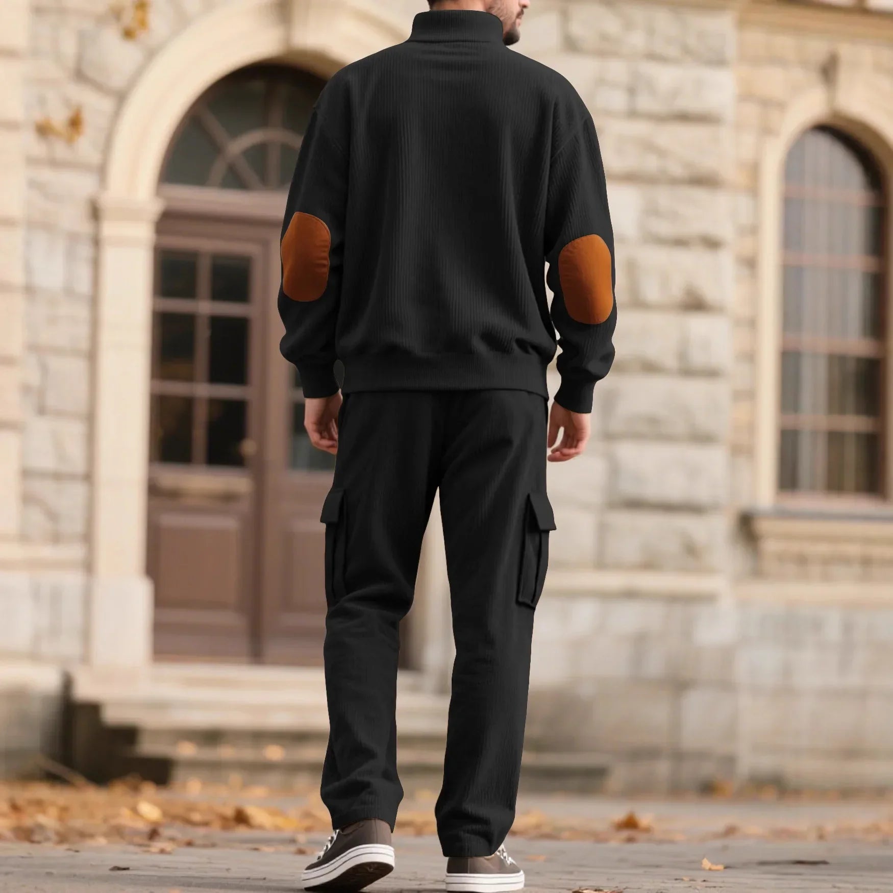 Lars™ Premium Textured Knit Set with Button-Up Mock Neck Top