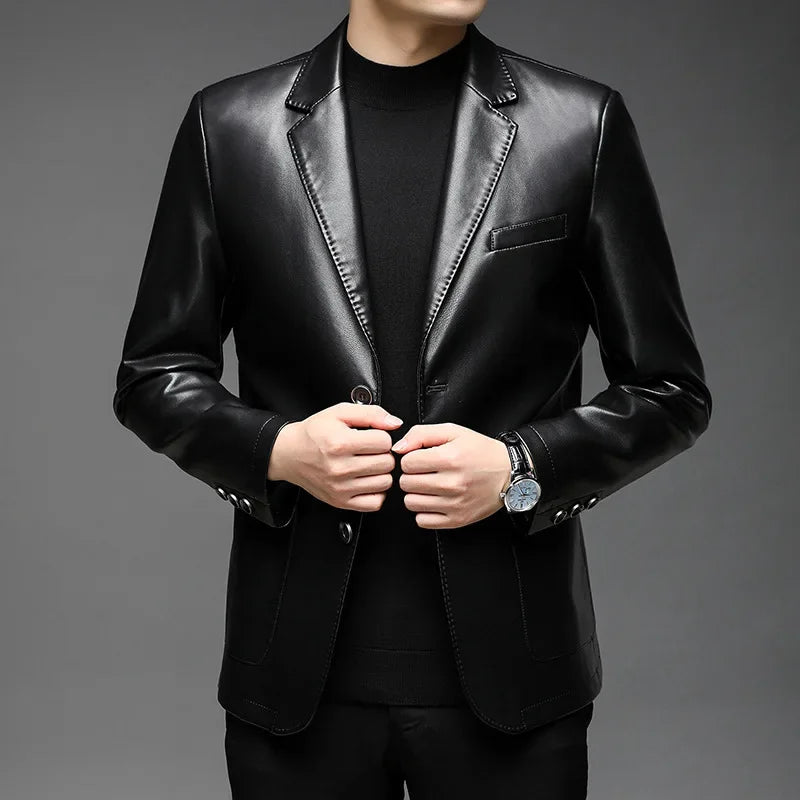 Mikkel™ Blazer-Style Jacket in Premium Leather with Minimalist Design
