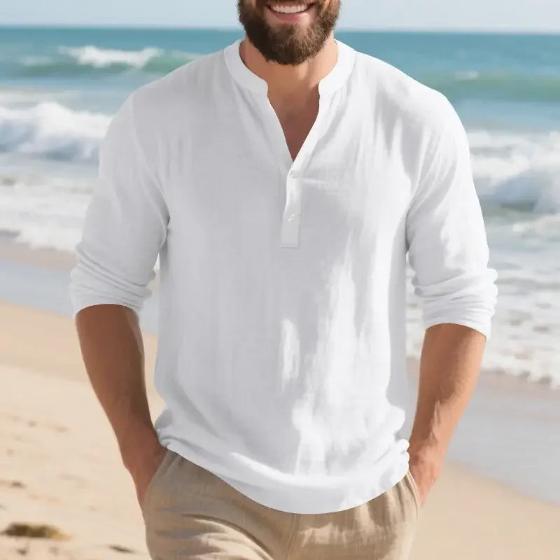 Orvian™ Shirt in Premium Linen with Minimalist Henley Collar