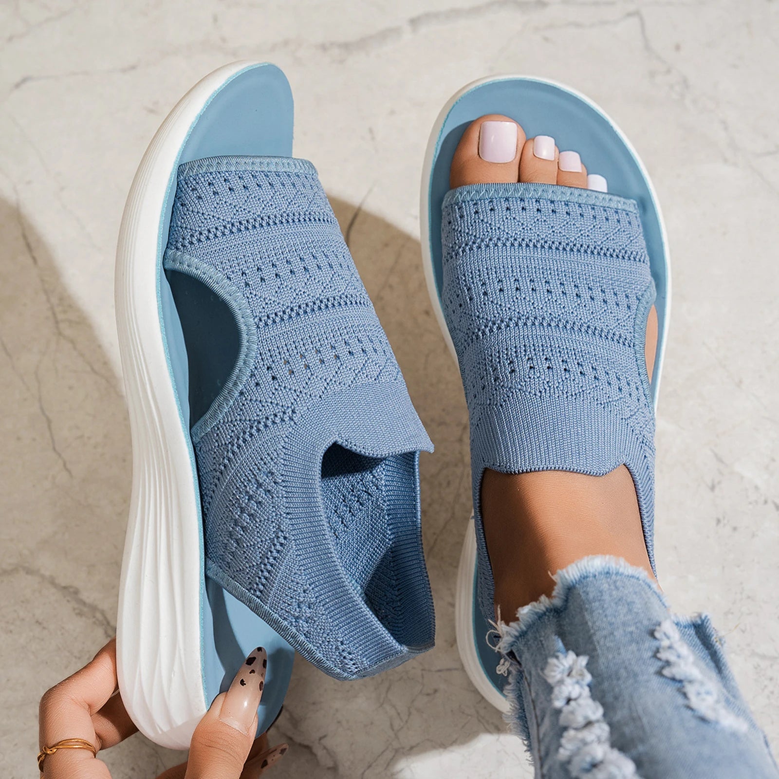 Nuvia™ Platform Sport Sandals With Open-Knit Upper And Side Cutout