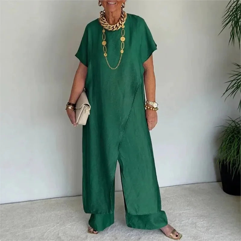 Aurenya™ Set With Asymmetrical Tunic and Flowing Wide-Leg Pants