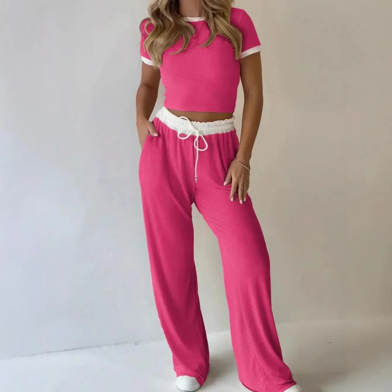 Liz™ Ribbed Knit Set in Premium Fabric and Fitted Cropped Top