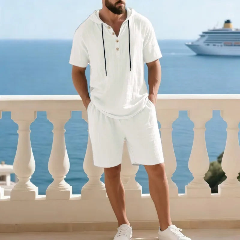 Portofino Coast™ Cotton-Linen Set With Modern Hooded Shirt