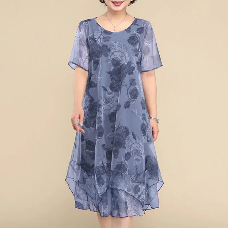 Nice™ Floral Dress in Premium Chiffon with Double Layering and Asymmetrical Hem