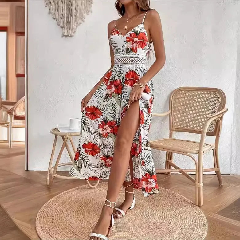 Garden™ Maxi Dress With Lace Waist And Elegant Side Slit