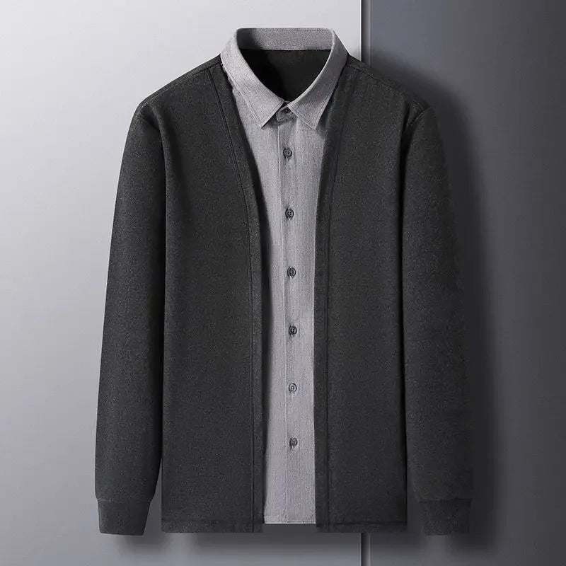Men’s Two-in-One Cardigan Shirt – Layered Elegance with Everyday Comfort