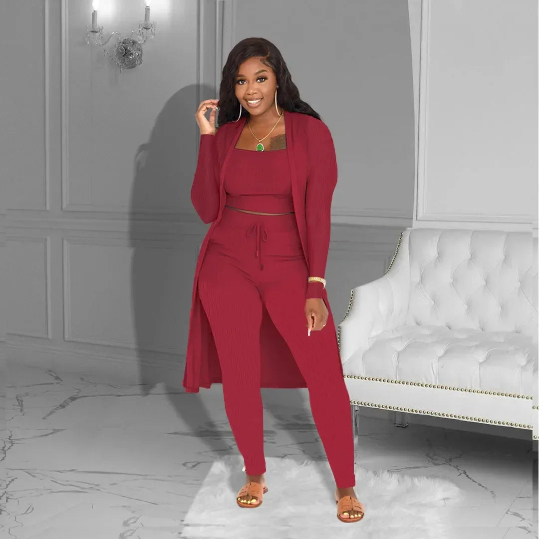 Velmira™ Set with a Cropped Top, Fitted Pants, and a Flowy Cardigan