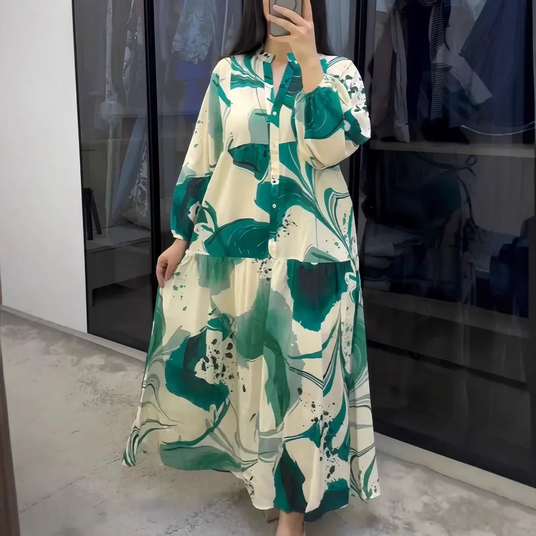 Yumi™ Maxi Dress in Premium Viscose with Front Button Closure