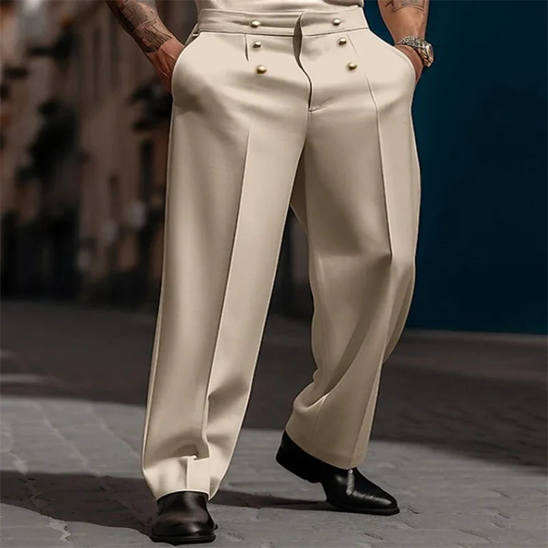 Lorenzo™ High-Waisted Trousers with Front Pleats and Metal Buttons
