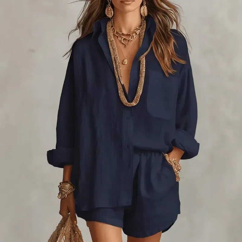 Bellmare™ Cotton Linen Set With Relaxed Shirt And Elegant Shorts