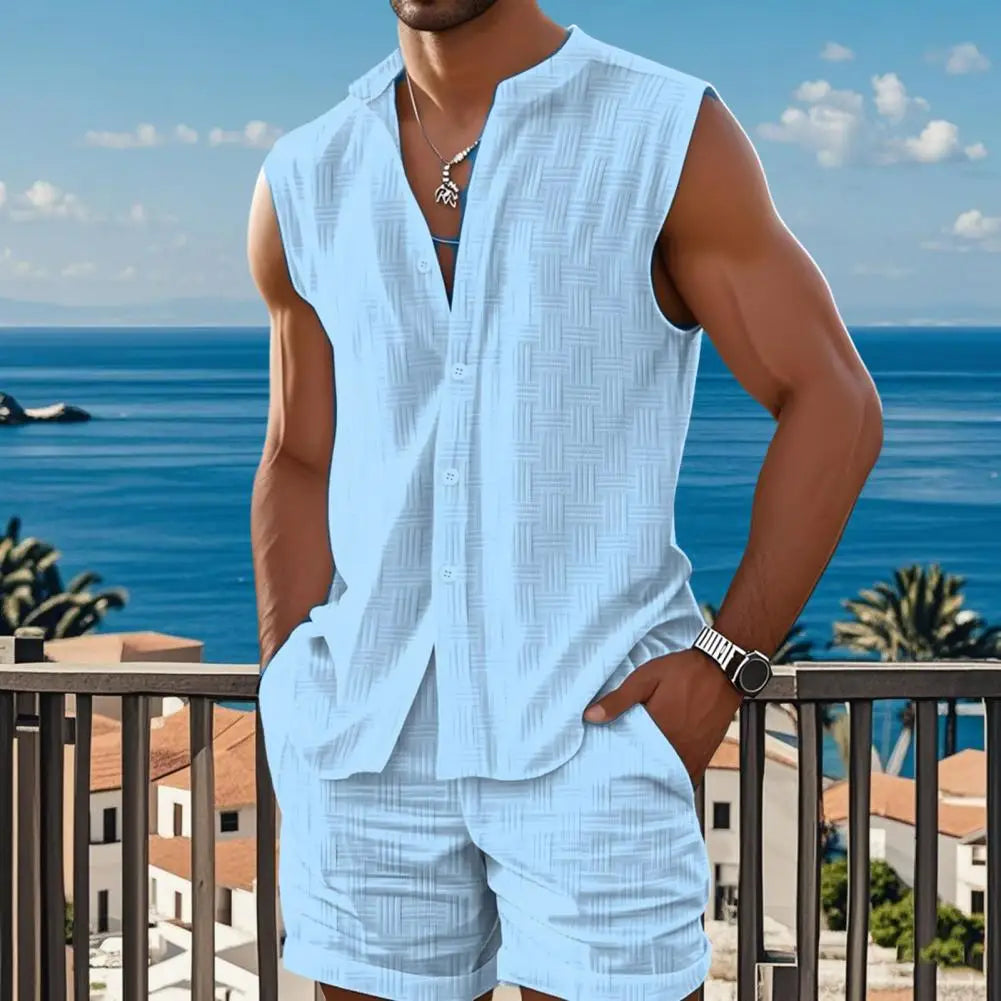 Levano™ Cotton-Linen Sleeveless Shirt Set With Lightweight Shorts