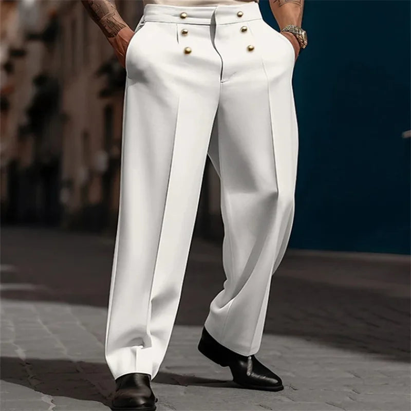 Lorenzo™ High-Waisted Trousers with Front Pleats and Metal Buttons