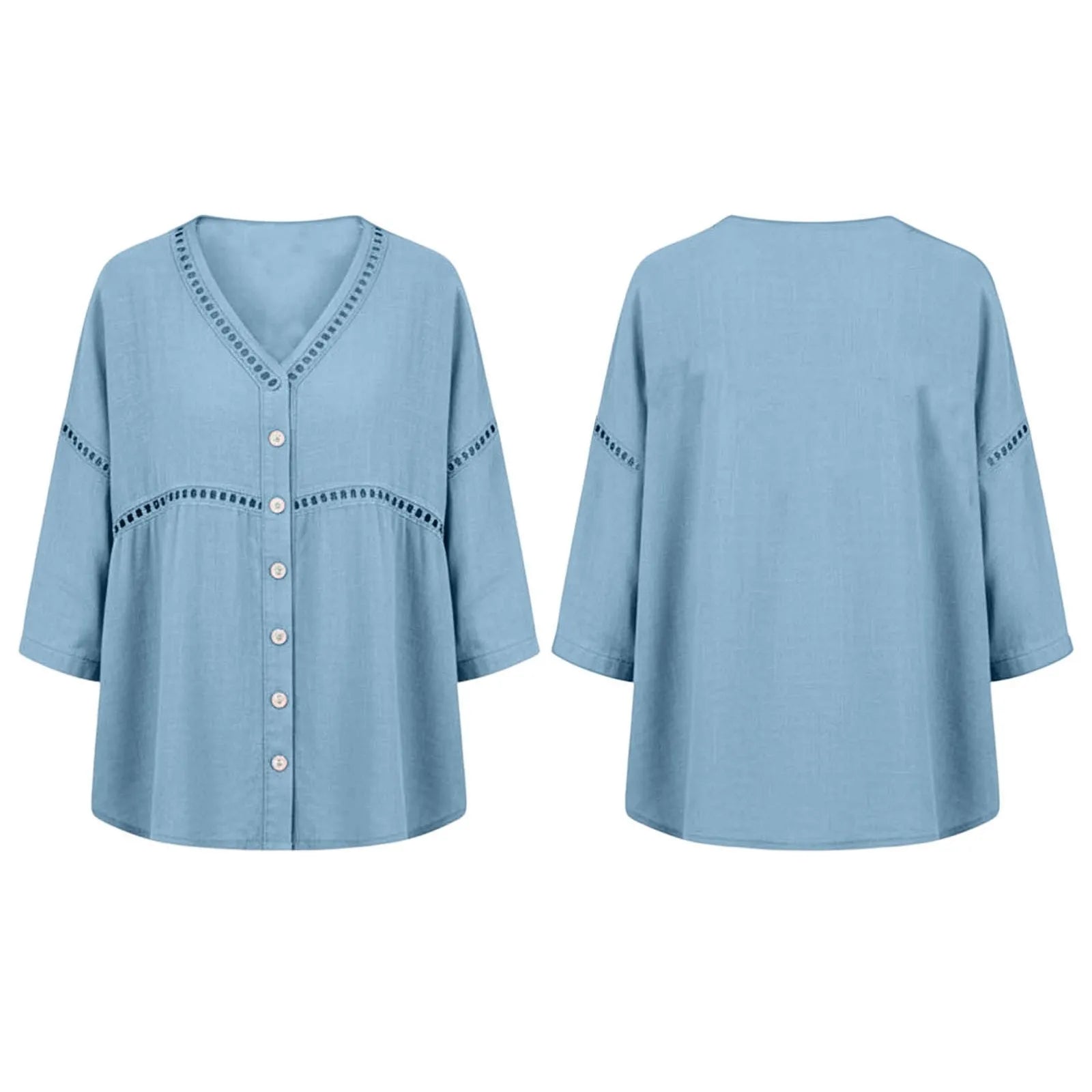 Cardigan Marelia™ Cotton-Linen, Openwork Trim and V-Neck