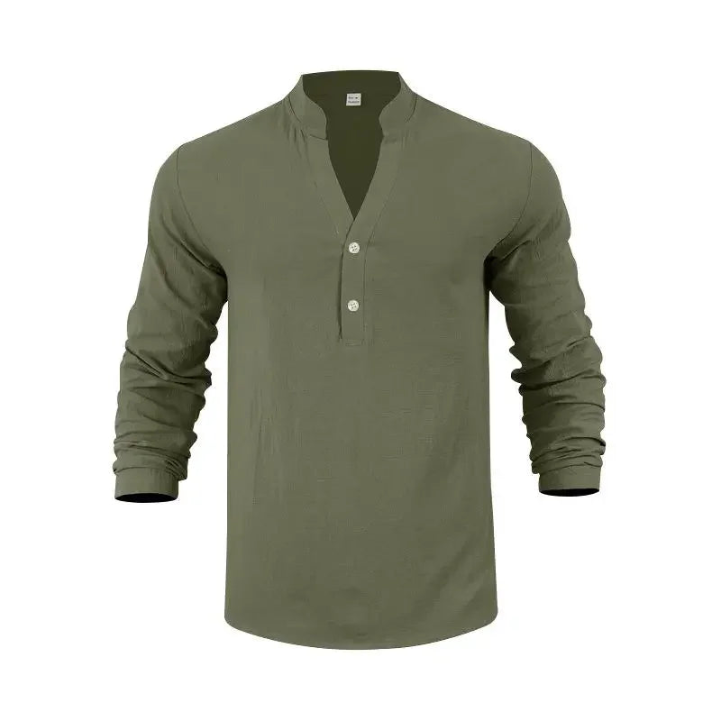 Orvian™ Shirt in Premium Linen with Minimalist Henley Collar