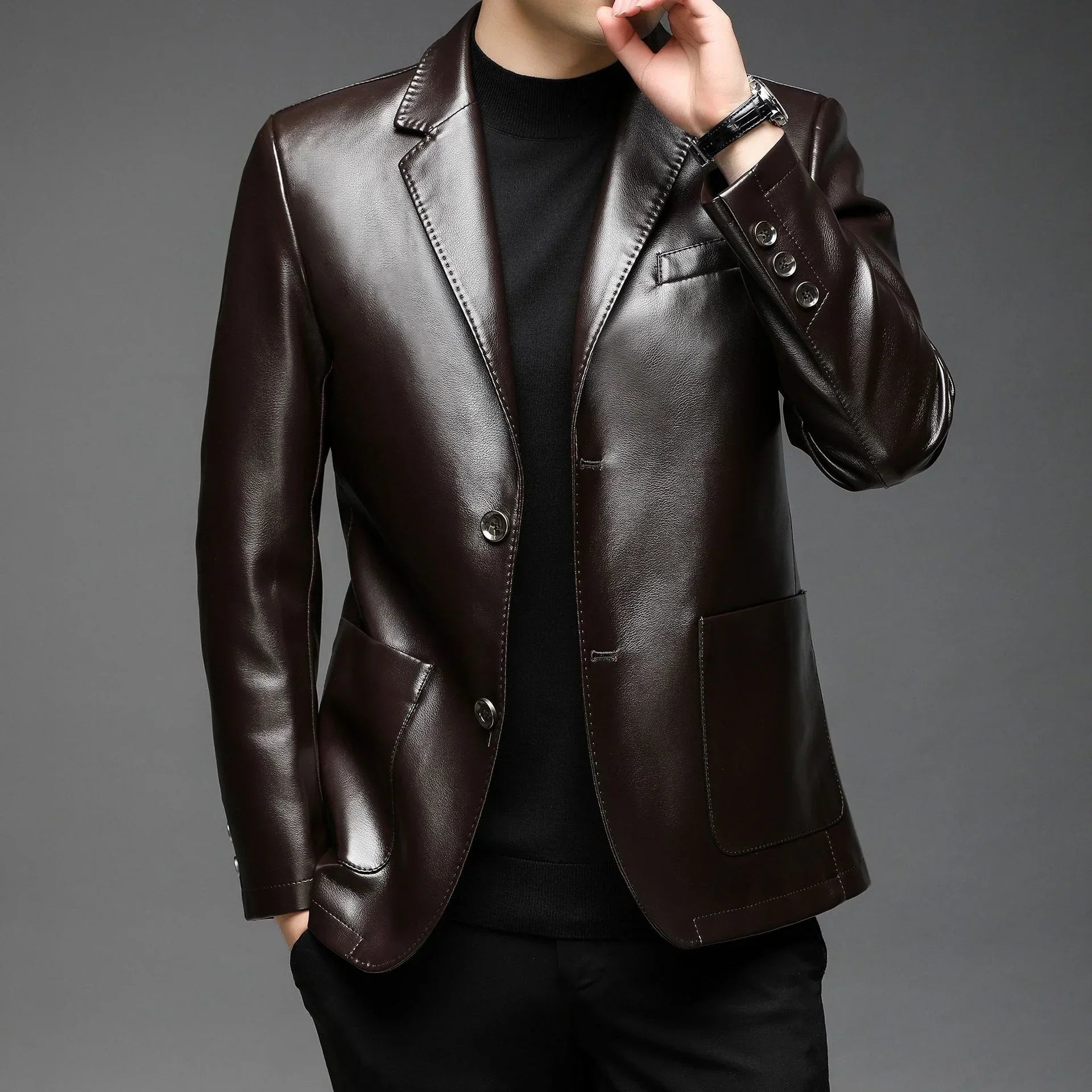 Mikkel™ Blazer-Style Jacket in Premium Leather with Minimalist Design