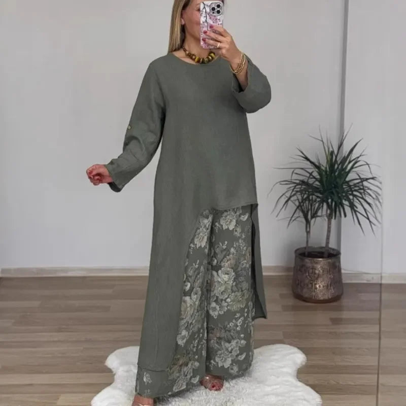 Botanique™ Set with Long Blouse and Floral Print Pants / Artistic Style with Impeccable Fit!