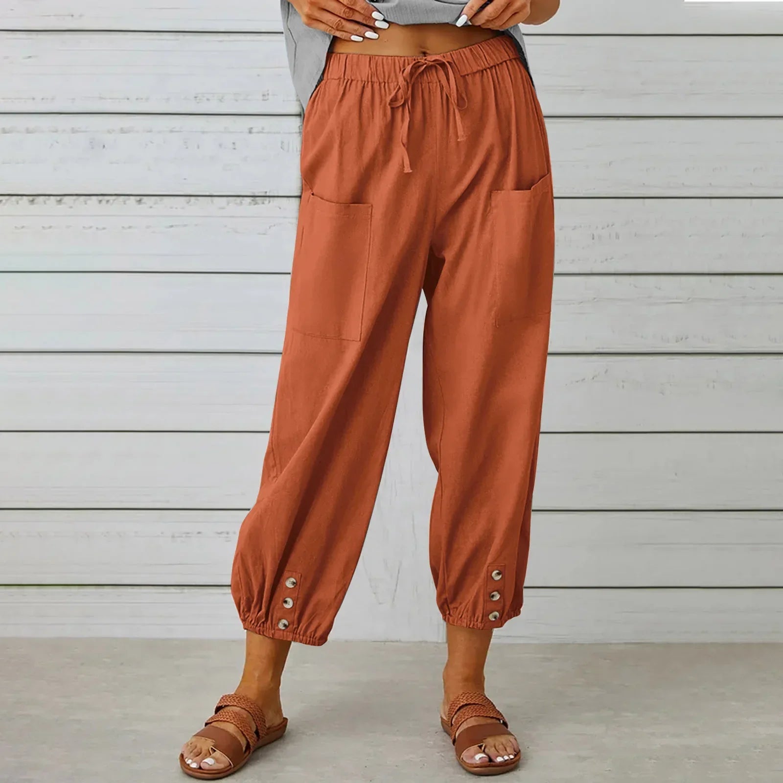 Kobe™ Cotton-Linen Pants with Front Pockets and Adjustable Drawstring