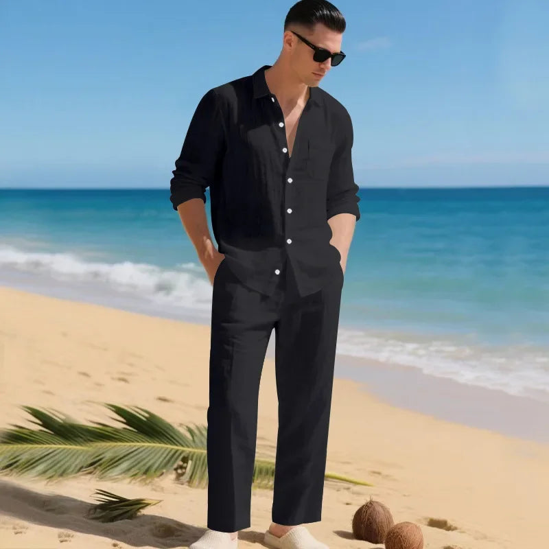 Luca™ Cotton-Linen Set with Button-Up Shirt