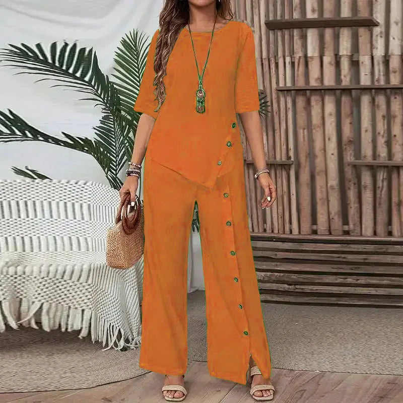 Celinor™ Set With Flowing Blouse and Wide-Leg Pants