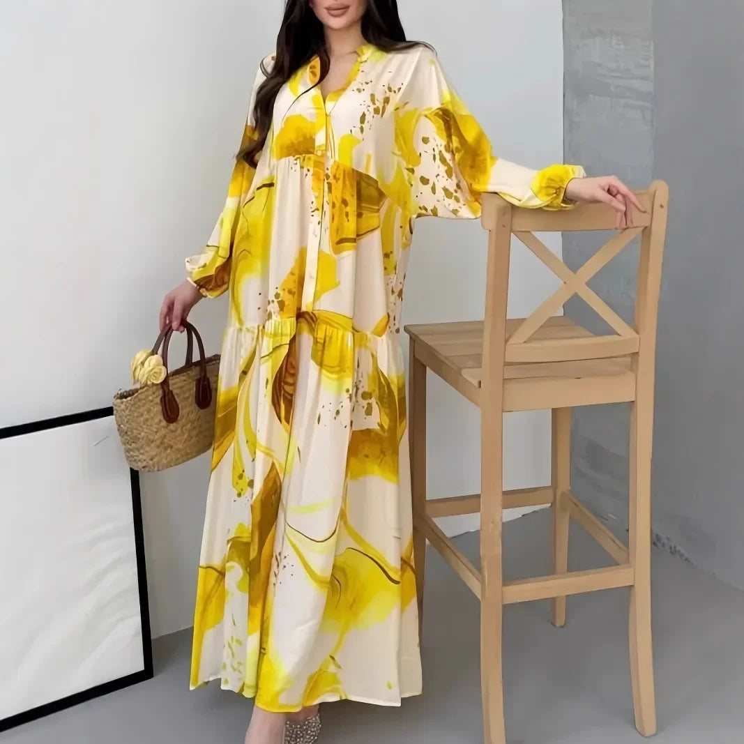 Yumi™ Maxi Dress in Premium Viscose with Front Button Closure