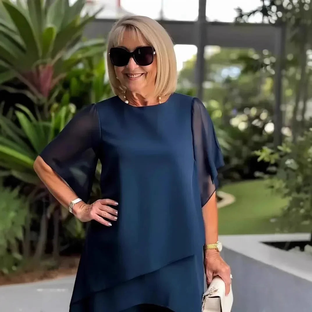 Giorgia™ Set Layered Overlay Blouse and Minimalist Pants
