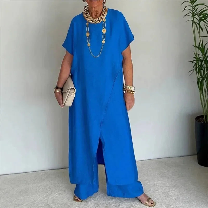 Aurenya™ Set With Asymmetrical Tunic and Flowing Wide-Leg Pants