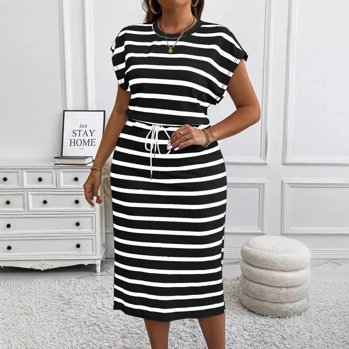 Almira™ Dress with Striped Print and Subtle Side Slit