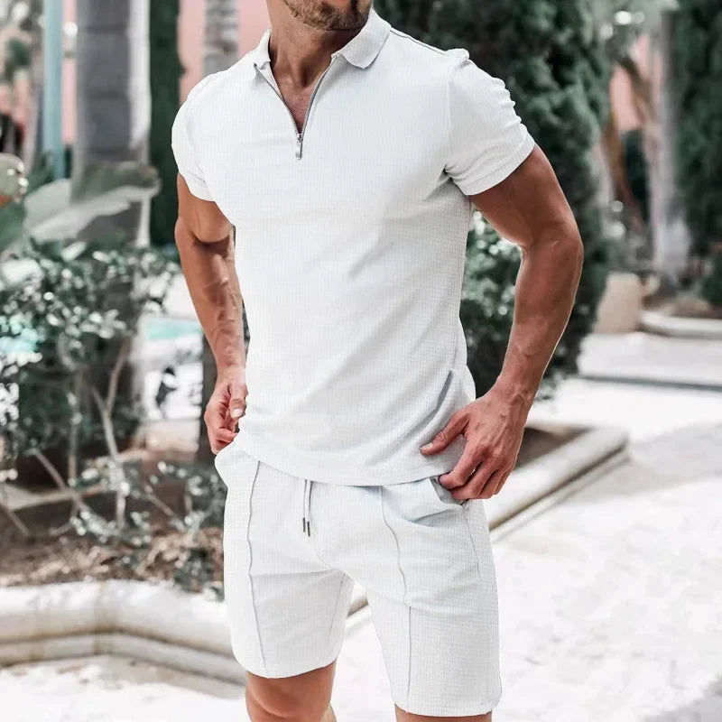 Pietro™ Premium Textured Knit Set with Zip Polo Shirt