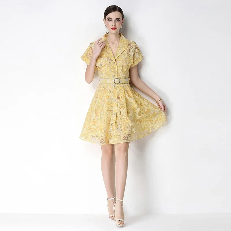 Celestine™ Dress In Delicate Lace with Built-In Belt
