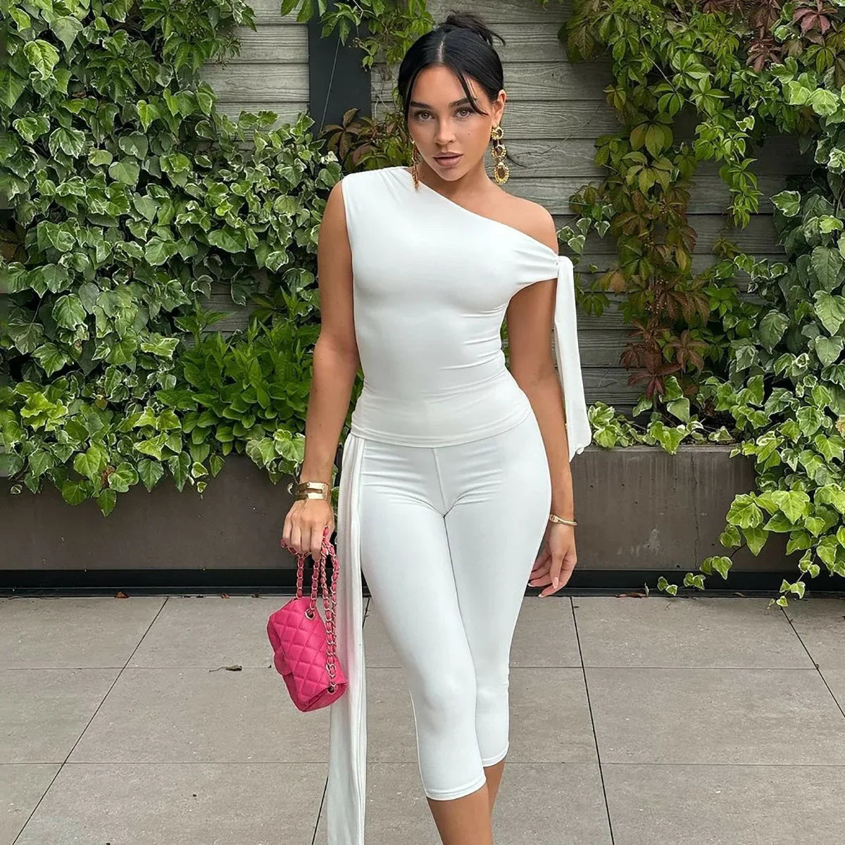 Odessa™ One-Shoulder Blouse and Elegant Capri Pants Set