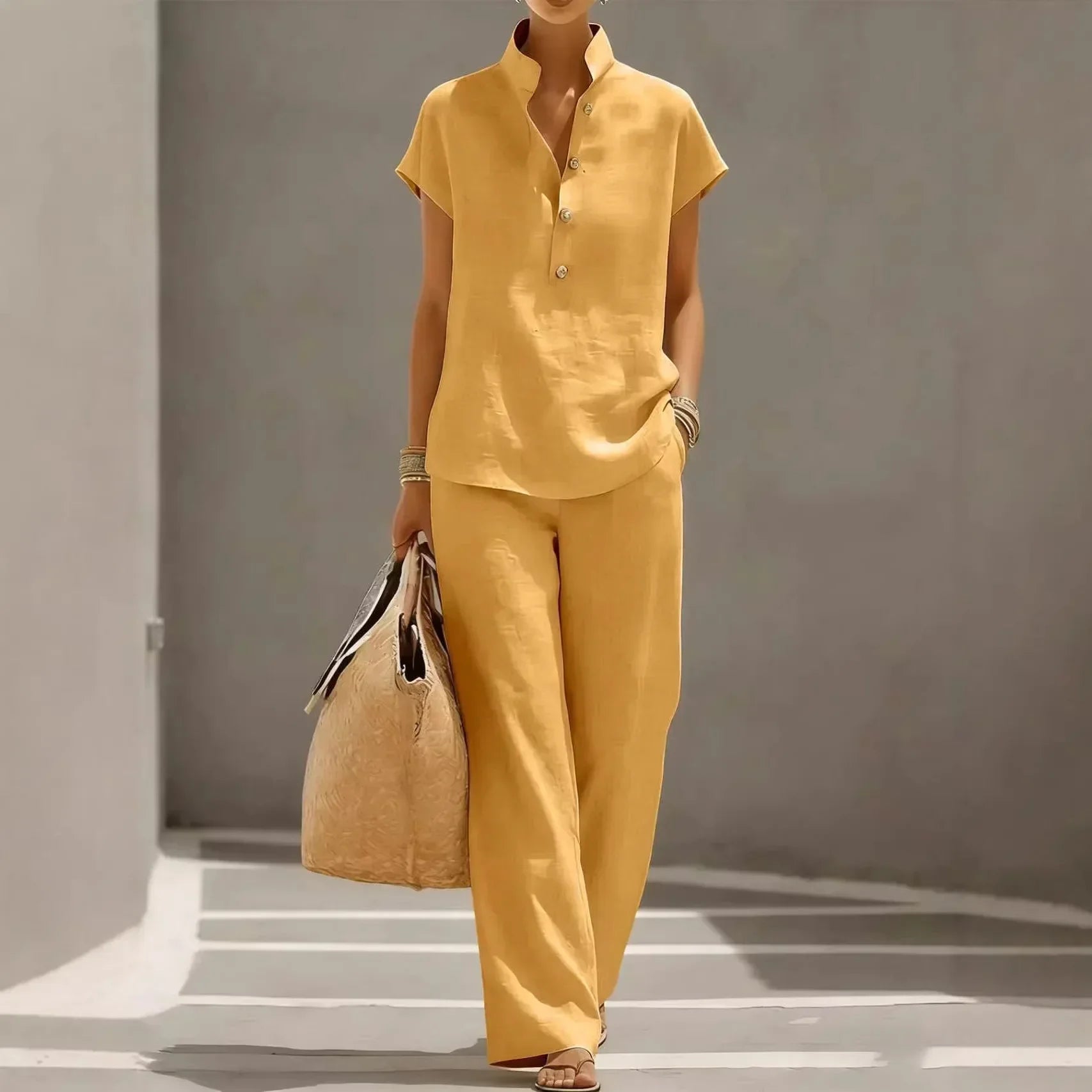 Marelisse™ Cotton Linen Set With Relaxed Blouse and Flowing Wide-Leg Pants
