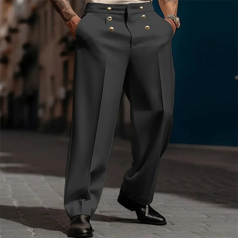 Lorenzo™ High-Waisted Trousers with Front Pleats and Metal Buttons