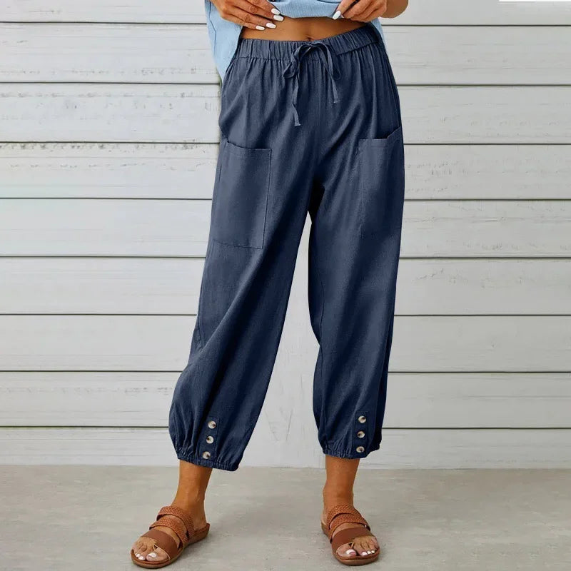 Kobe™ Cotton-Linen Pants with Front Pockets and Adjustable Drawstring