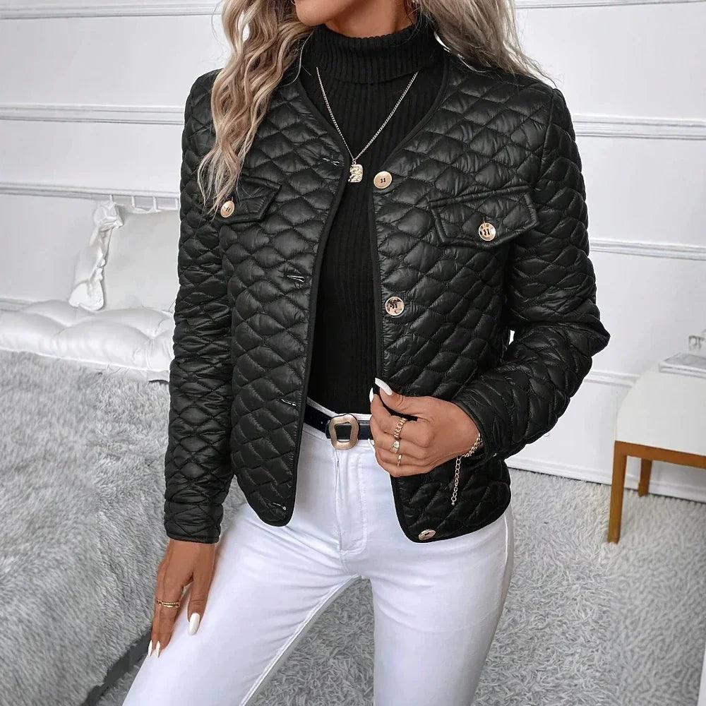 Signature Chic™ Jacket in Premium Quilted Fabric with Front Buttons and Impeccable Finish / Presence, Class, and Style in Every Detail!