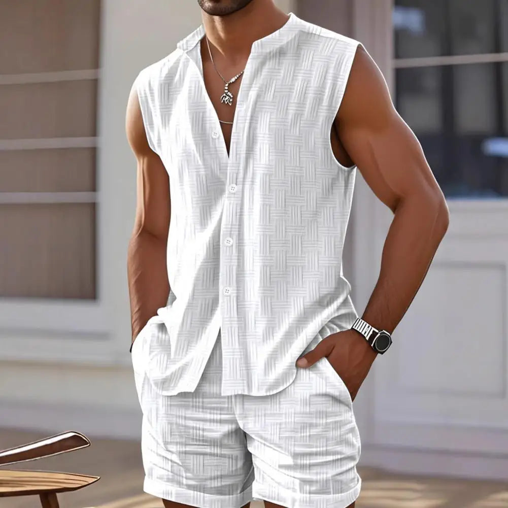 Levano™ Cotton-Linen Sleeveless Shirt Set With Lightweight Shorts