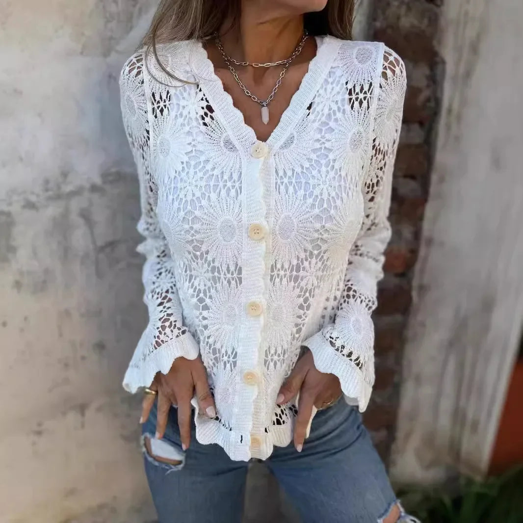 Charlotte™ Cardigan in Floral Crochet with Refined Artisan Finish