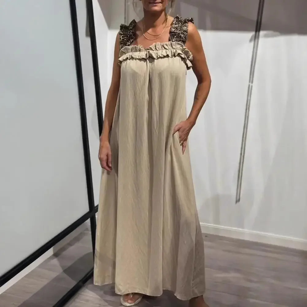 Naples™ Maxi Dress in Lightweight Viscose with Leopard-Print Straps and a Relaxed Fit