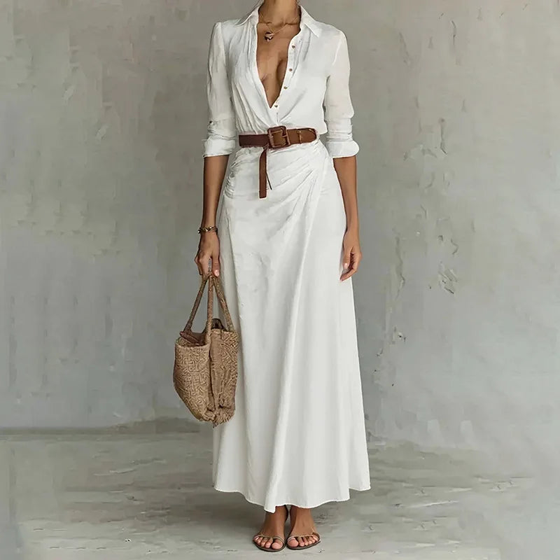 Marenza™ Dress with Shirt Collar, Matching Belt and Maxi Silhouette