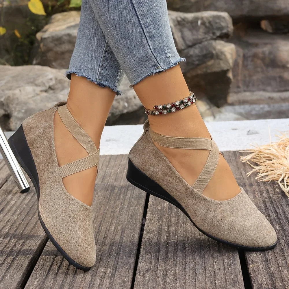 Alouette™ Shoes With Suede-Like Finish and Crisscross Straps
