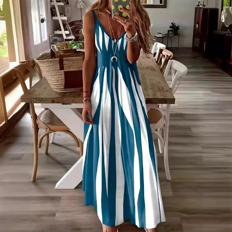 Calenna™ Dress With Vertical Stripes And V-Neckline