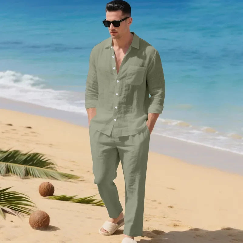Luca™ Cotton-Linen Set with Button-Up Shirt