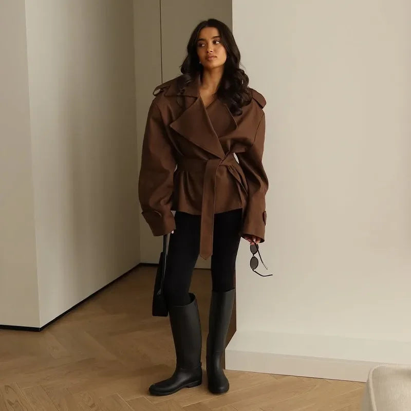 Bellecourt™ Cropped Trench Coat With Tailored Waist Fit