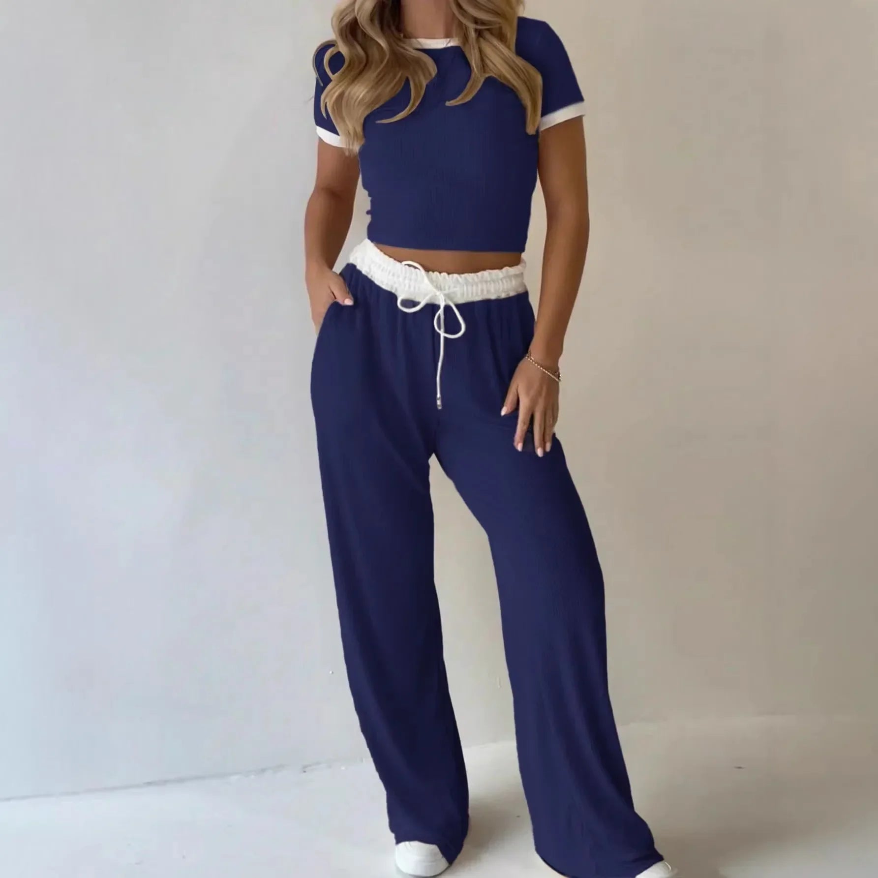 Liz™ Ribbed Knit Set in Premium Fabric and Fitted Cropped Top