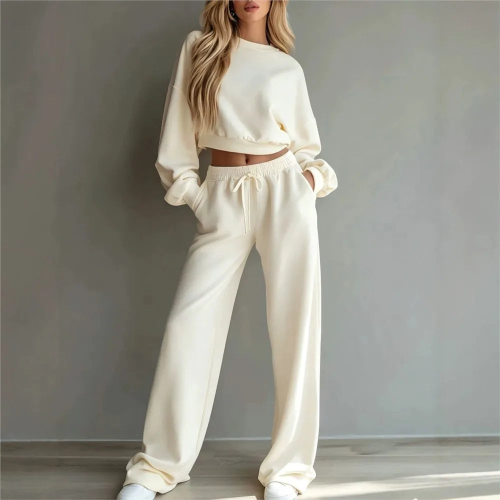 Two-Piece Set Eliana™ with Long-Sleeve Cropped Top and Drawstring Pants