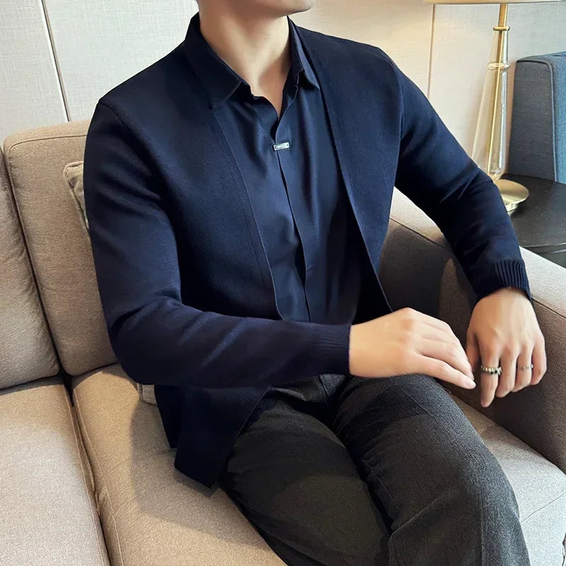Men’s Layered Shirt with Cardigan Effect – Refined Overlay Design for Maximum Practicality