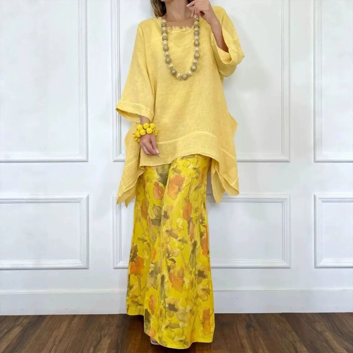 Amara™ Cotton-Linen Set with Oversized Top and Palazzo Pants
