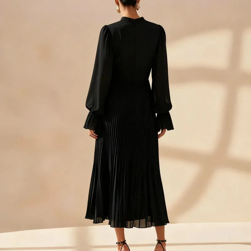 Lioren™ Dress with Sophisticated Pleats and Asymmetrical Ruffles